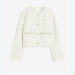 H&M Cream Tweed Jacket with Pearl Details